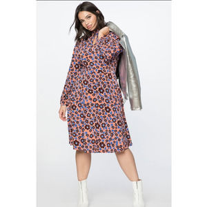 EUC ELOQUII Women's Floral Mock Neck Jersey Midi L/S Stretch Dress 22